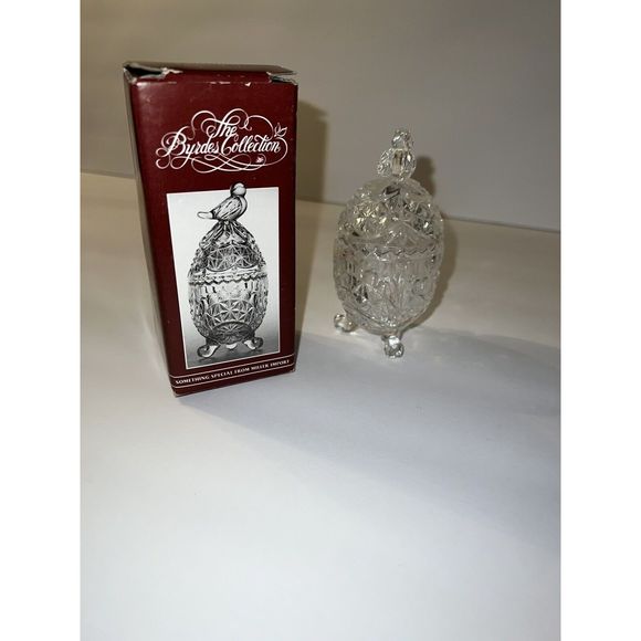 1985 Hofbauer Crystal Byrdes Collection Mini 2 pc Egg Shaped Trinket Box w/Feet - Picture 1 of 4